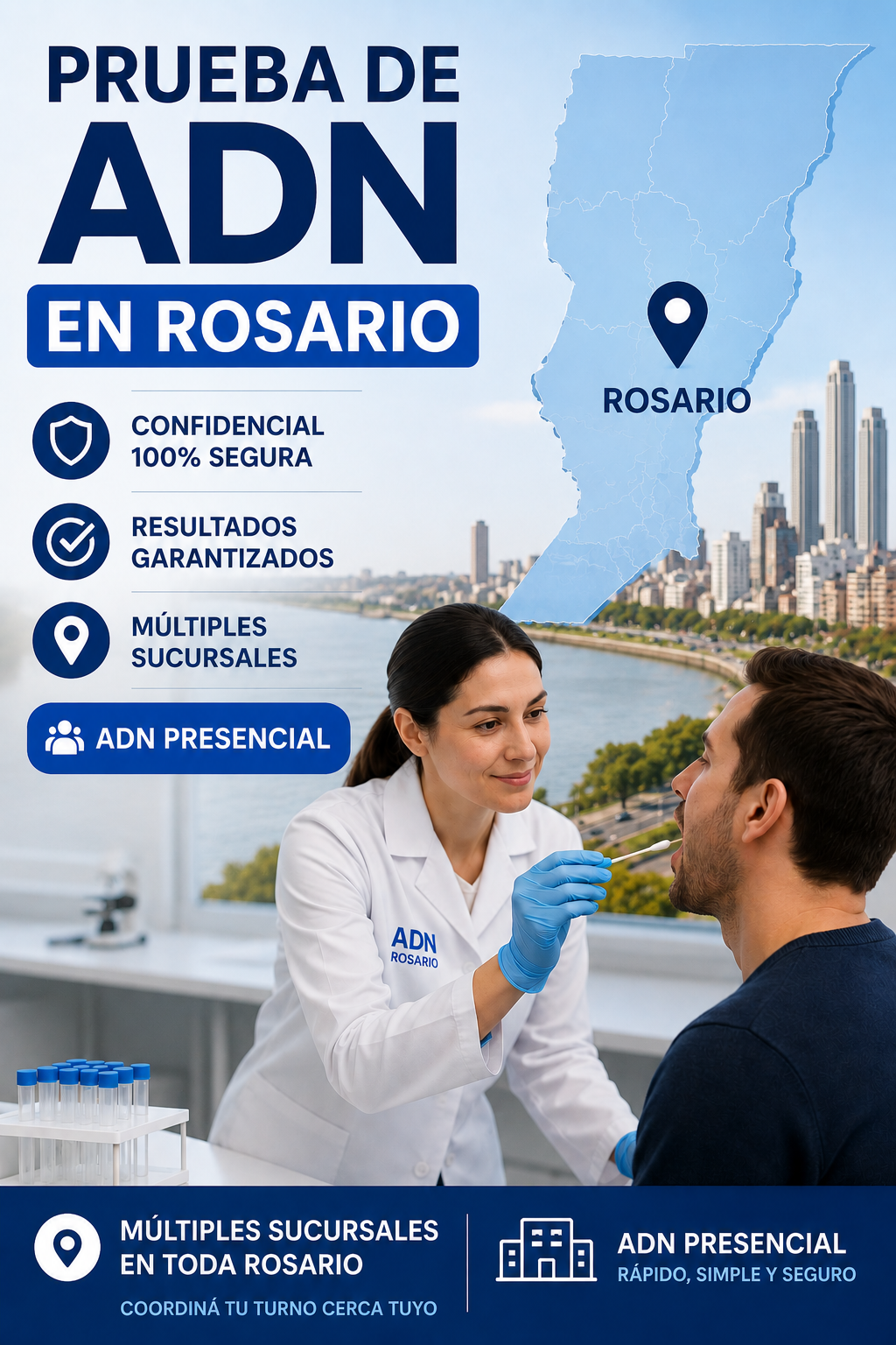 Prueba de ADN en Rosario, múltiples sucursales, ADN presencial